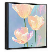 LEINWAND Bilder mit Rahmen - Tulpen - Rosa Akzente - Blau - 20x20 - Pastellblau, Textil (20/20cm) - MuchoWow