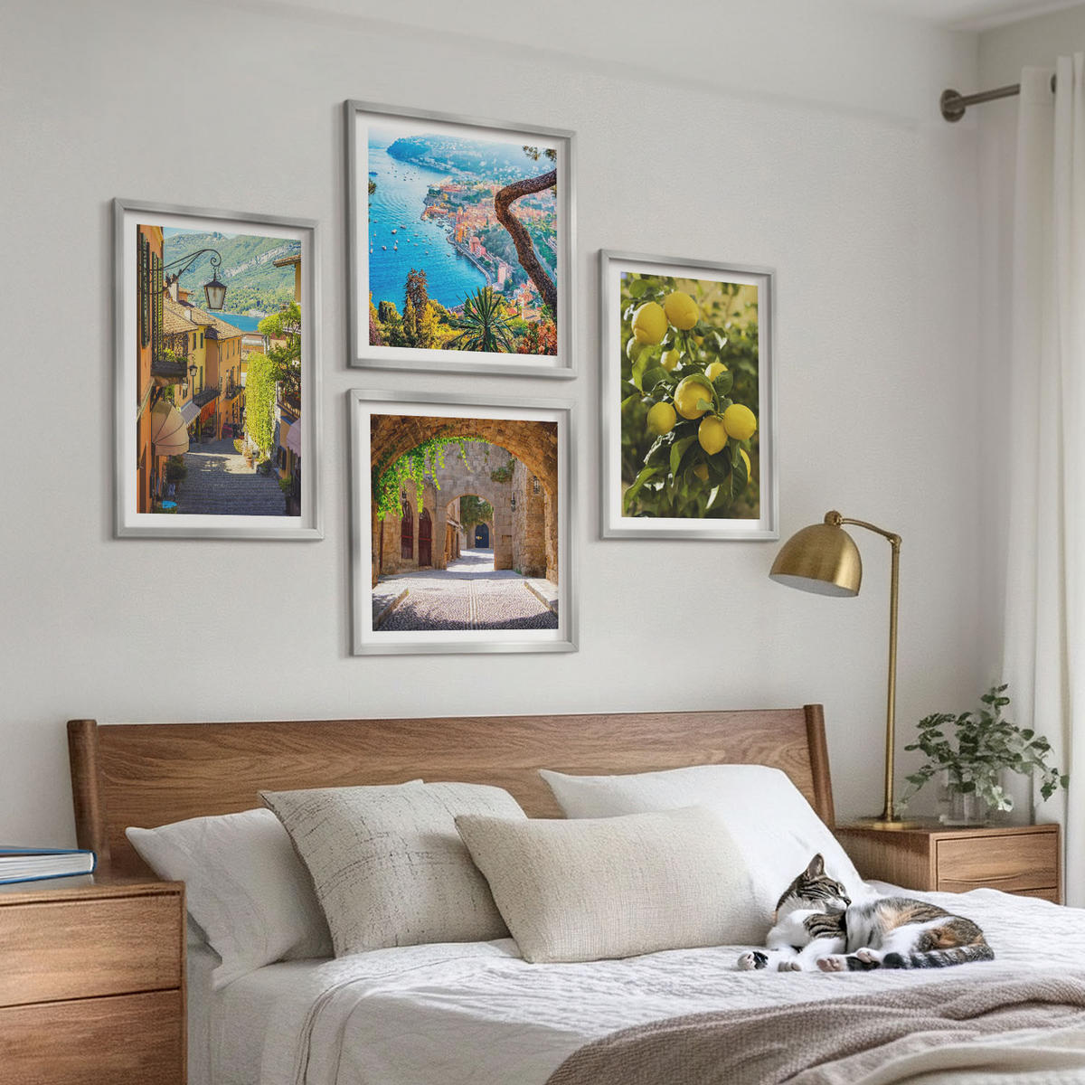WANDBILDER 4er Set - 50x50 cm & 40x60 cm Silberner Rahmen - Straßen am Meer, ein Meer aus Zitronen - Silberfarben, Kunststoff (50/50cm) - ArtPrintCave