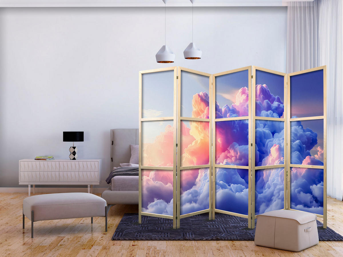 PARAVENT Japanischer 5-tlg 225x172 cm Bunte Himmel - Multicolor, Holz/Textil (225/172/3cm) - Muralo