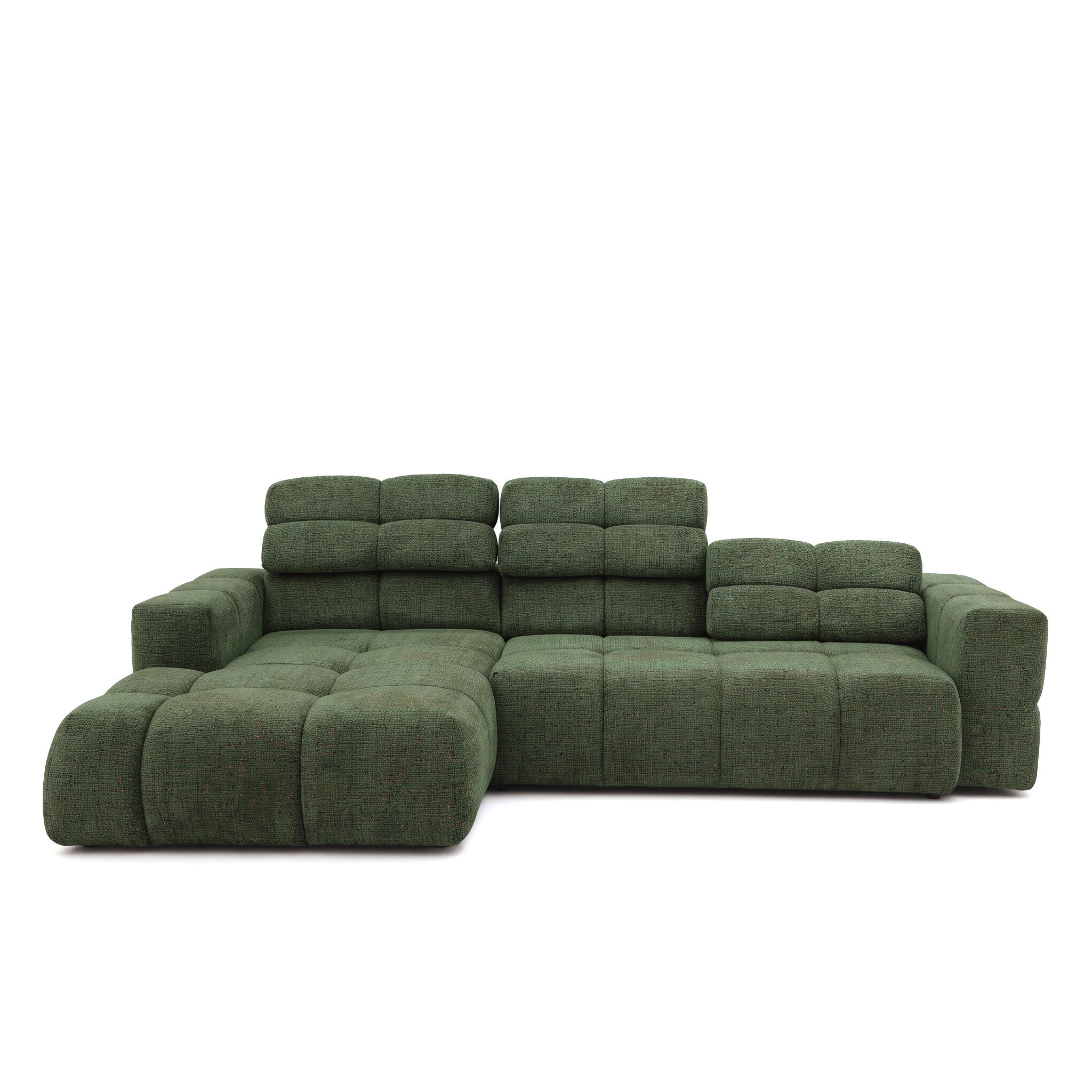 ECKSOFA TENDER Links mit Schlaffunktion und Verstellbare Kopfstützen, Chenille grün - Schwarz/Grün, Holz/Kunststoff (315/176cm) - Muffo
