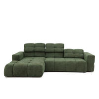 ECKSOFA TENDER Links mit Schlaffunktion und Verstellbare Kopfstützen, Chenille grün - Schwarz/Grün, Holz/Kunststoff (315/176cm) - Muffo