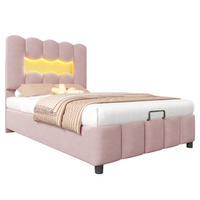POLSTERBETT 90x200cm Rosa Samt LED-Licht Hydraulik Kopfteil - Pink, Holz (90/200cm) - FLIEKS