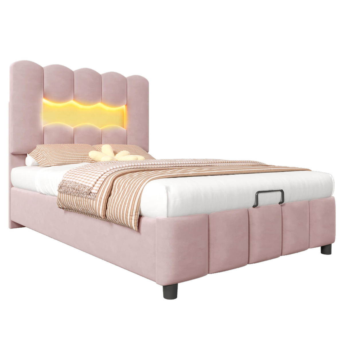 POLSTERBETT 90x200cm Rosa Samt LED-Licht Hydraulik Kopfteil - Pink, Holz (90/200cm) - FLIEKS