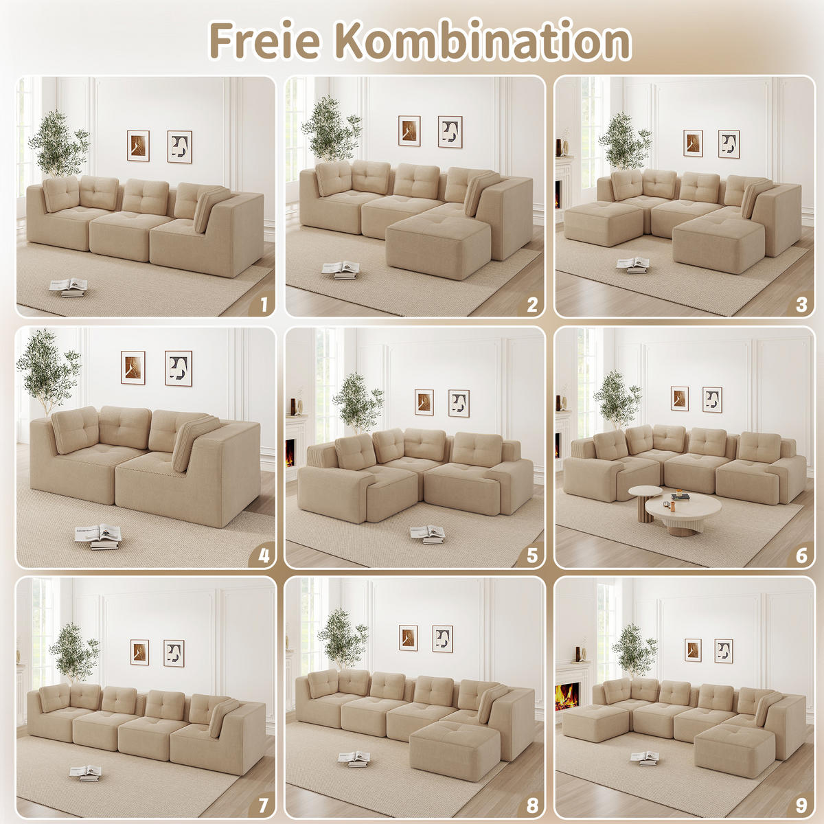 2-SITZER Sofa 208x104x69 cm aus Cordstoff rahmenlos modular, beige - Beige, Textil (104/69/208cm)