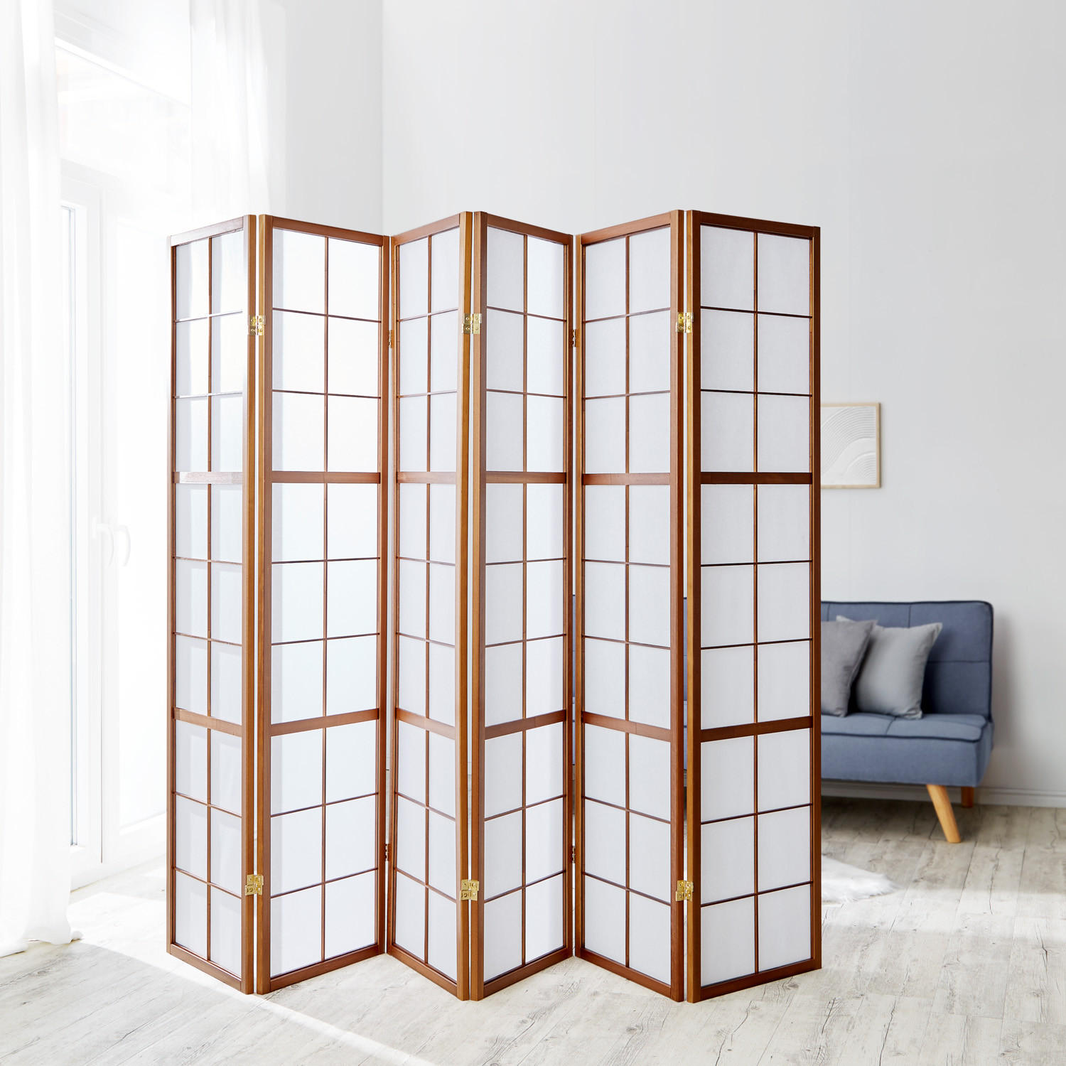 PARAVENT 6-tlg. 264/175 cm Braun Shoji - Braun, Holz (264/175/2cm) - Homestyle4u