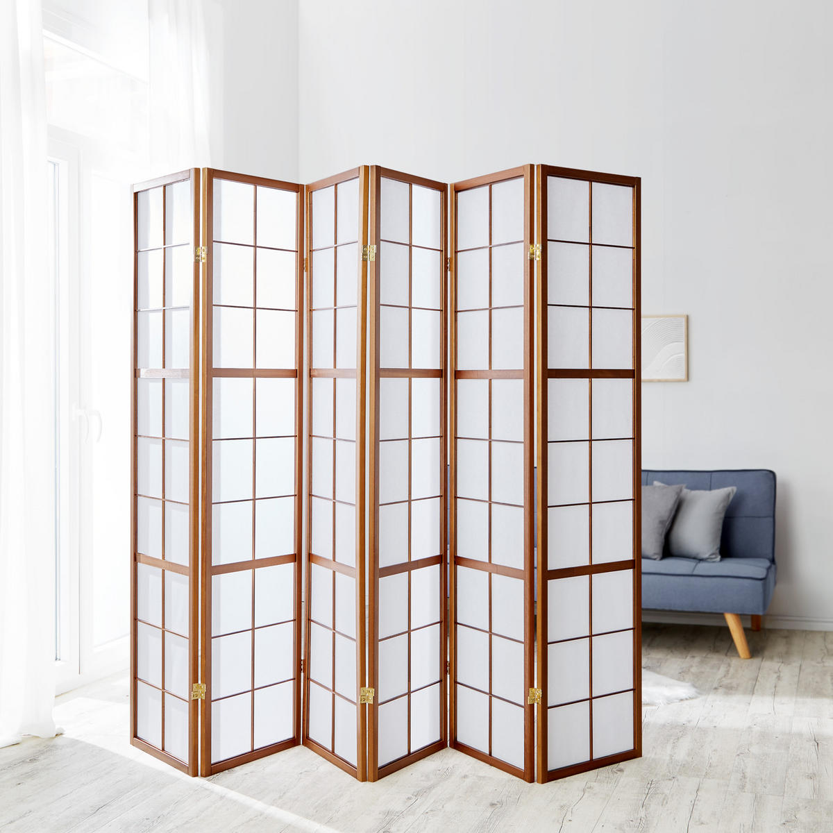 PARAVENT 6-tlg. 264/175 cm Braun Shoji - Braun, Holz (264/175/2cm) - Homestyle4u