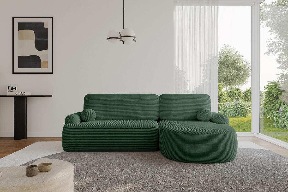 ECKSOFA mit Schlaffunktion und Bettkasten LIRA-L - 264x172x89 Grün - Grün, Holzwerkstoff/Textil (172/264cm) - ALTDECOR