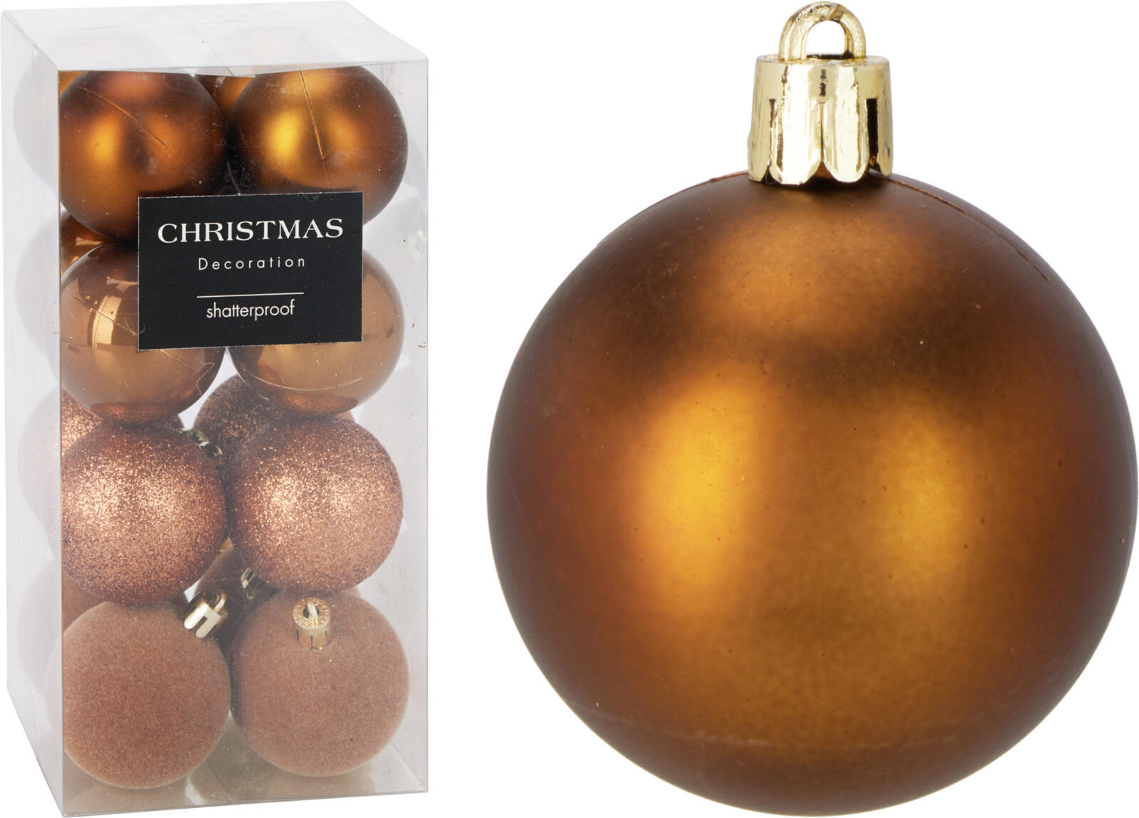 CHRISTBAUMKUGEL Basic Braun 16er Set 5/5/5 cm Kunststoff - Braun, Kunststoff (5/5/5cm) - Mondex