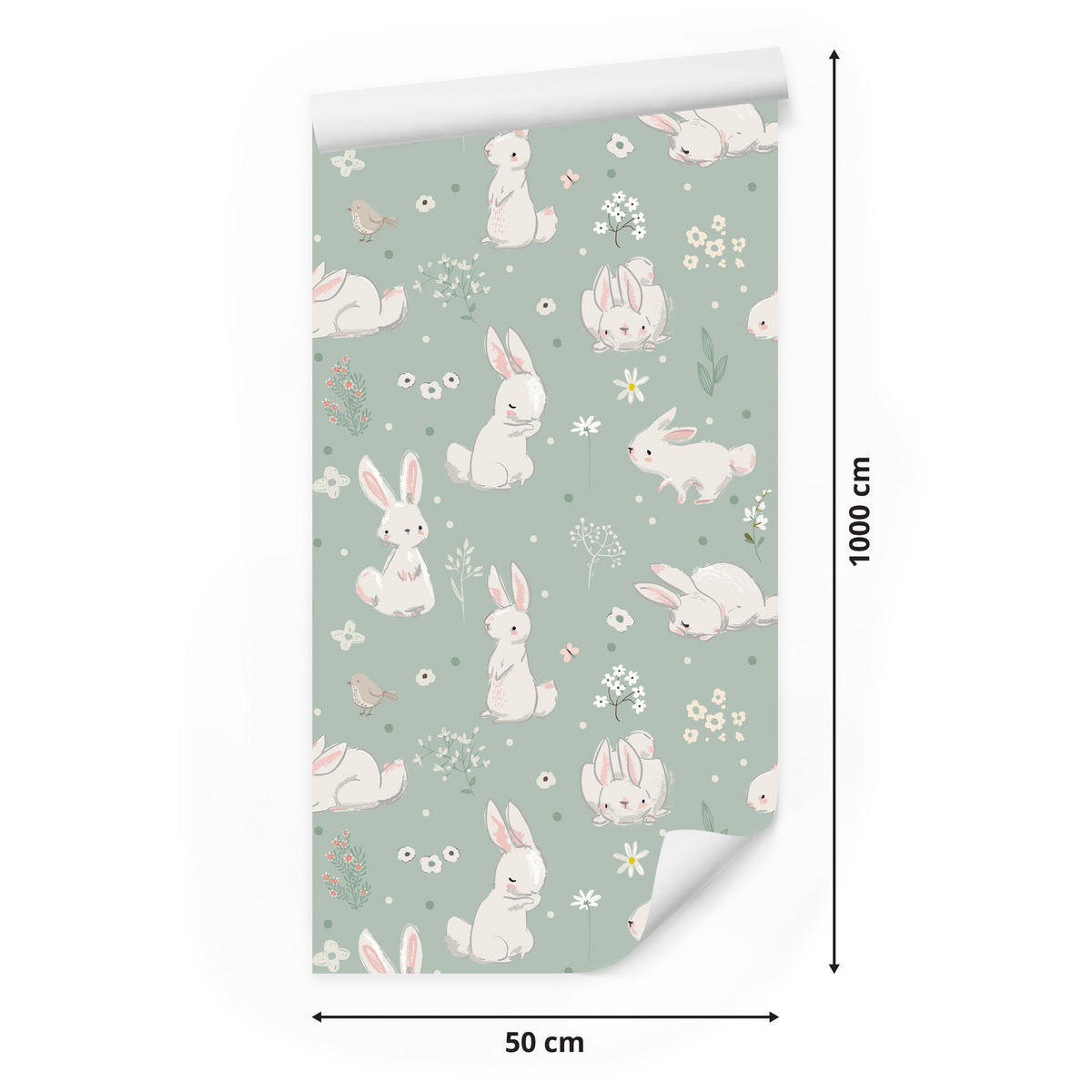 VLIESTAPETE Häschen, Vögel und Blüten – Mint, Rosa, Weiß – 50x1000 cm - Rosa/Weiß, Papier (50/1000cm) - Muralo