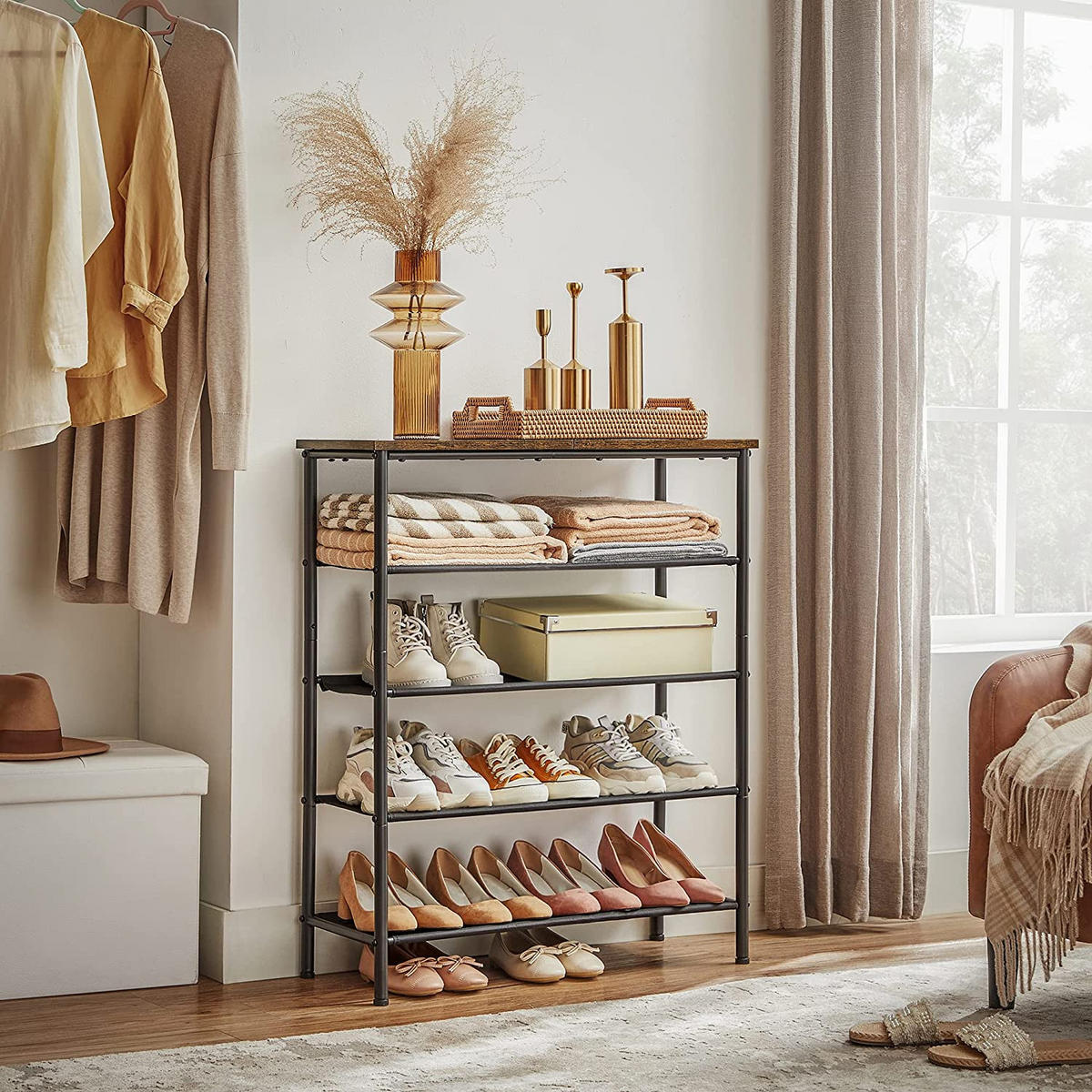 SCHUHREGAL - Braun, Holzwerkstoff (30/91/75cm) - Hansiro