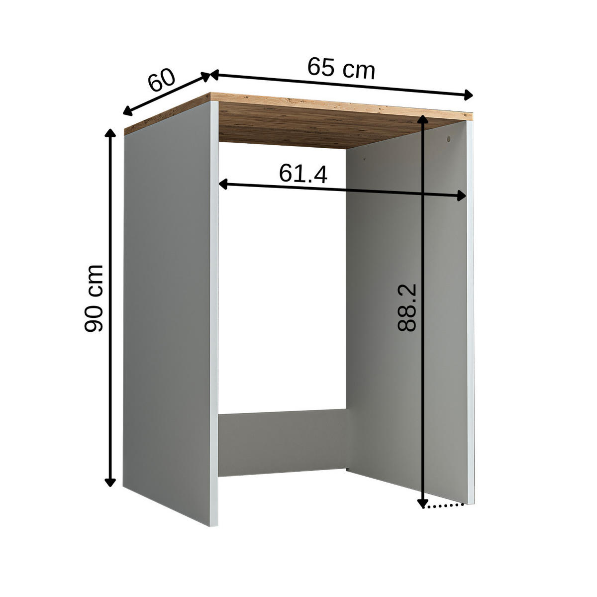 WASCHMASCHINENSCHRANK Atlantic IV 65cm Breit, 90cm Hoch - Eiche Bianco, Holzwerkstoff (65/90/60cm)