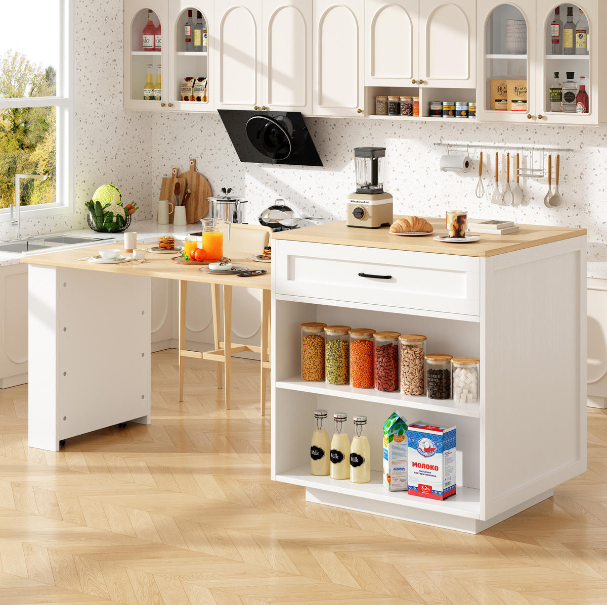 STEHTISCH ausziehbar mit Stauraum 133-202 x 70 x 93,5 cm Weiß - Weiß, Holz (70/93.5/133cm) - Beauniv