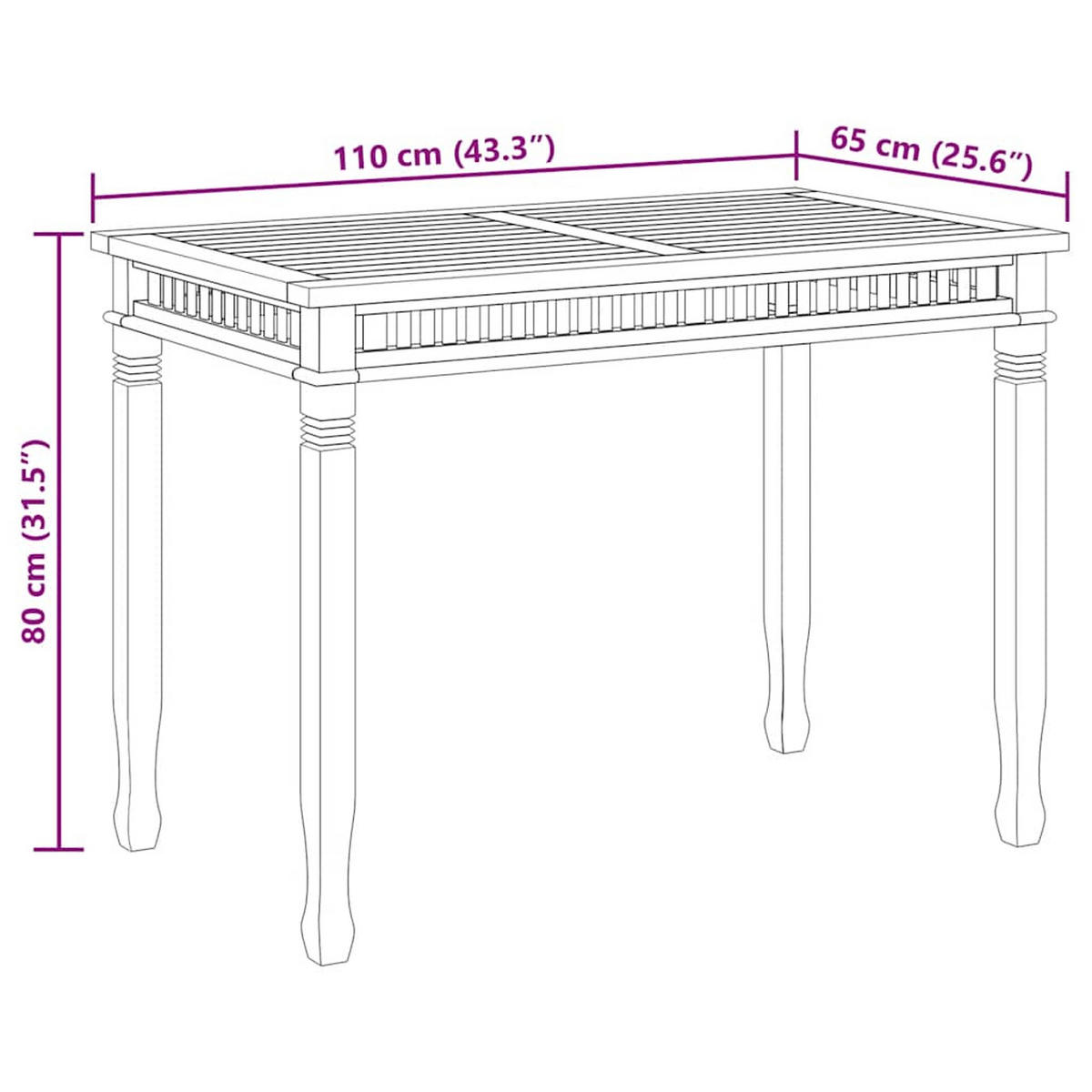 GARTENTISCH mit Lamellendesign, 120/65/80 cm, aus Massivholz Teak - Braun, Holz (65/120/80cm) - vidaXL