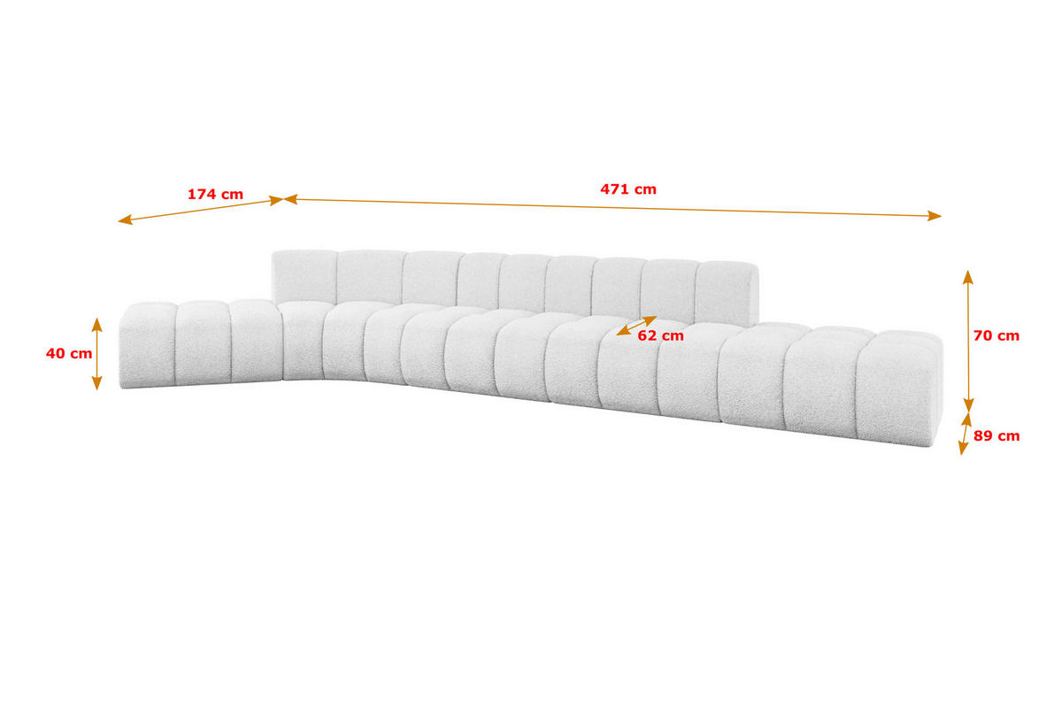 ECKSOFA modulares Sofa Solven-L2 - 471x174x70 cm Weiß - Weiß, Holzwerkstoff/Textil (471/174cm) - ALTDECOR