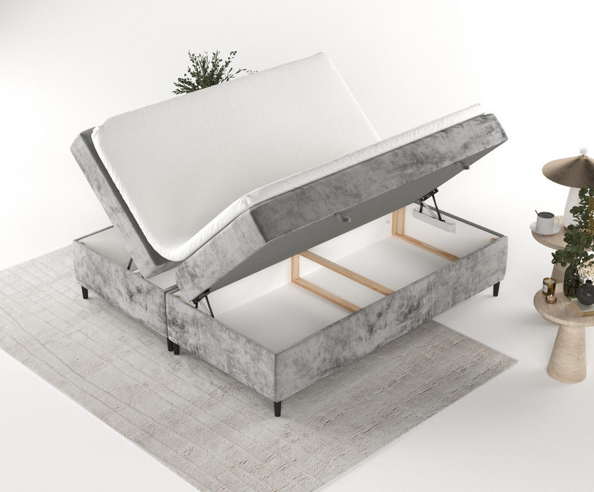 BOXBETT Theo 120/200 cm Grau im Lotta Stoff - Schwarz/Grau, Holz/Holzwerkstoff (120/200cm) - AltaBeds