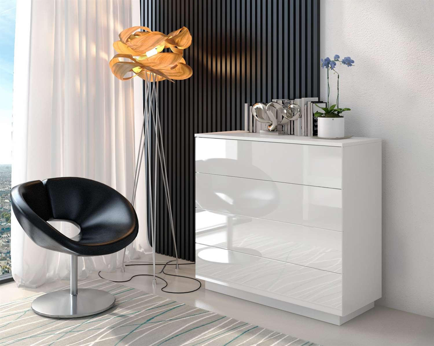 KOMMODE LINA mit Schubladen PUSH OPEN LED - Weiß, Holzwerkstoff (95/84.5/40.6cm) - Lookway