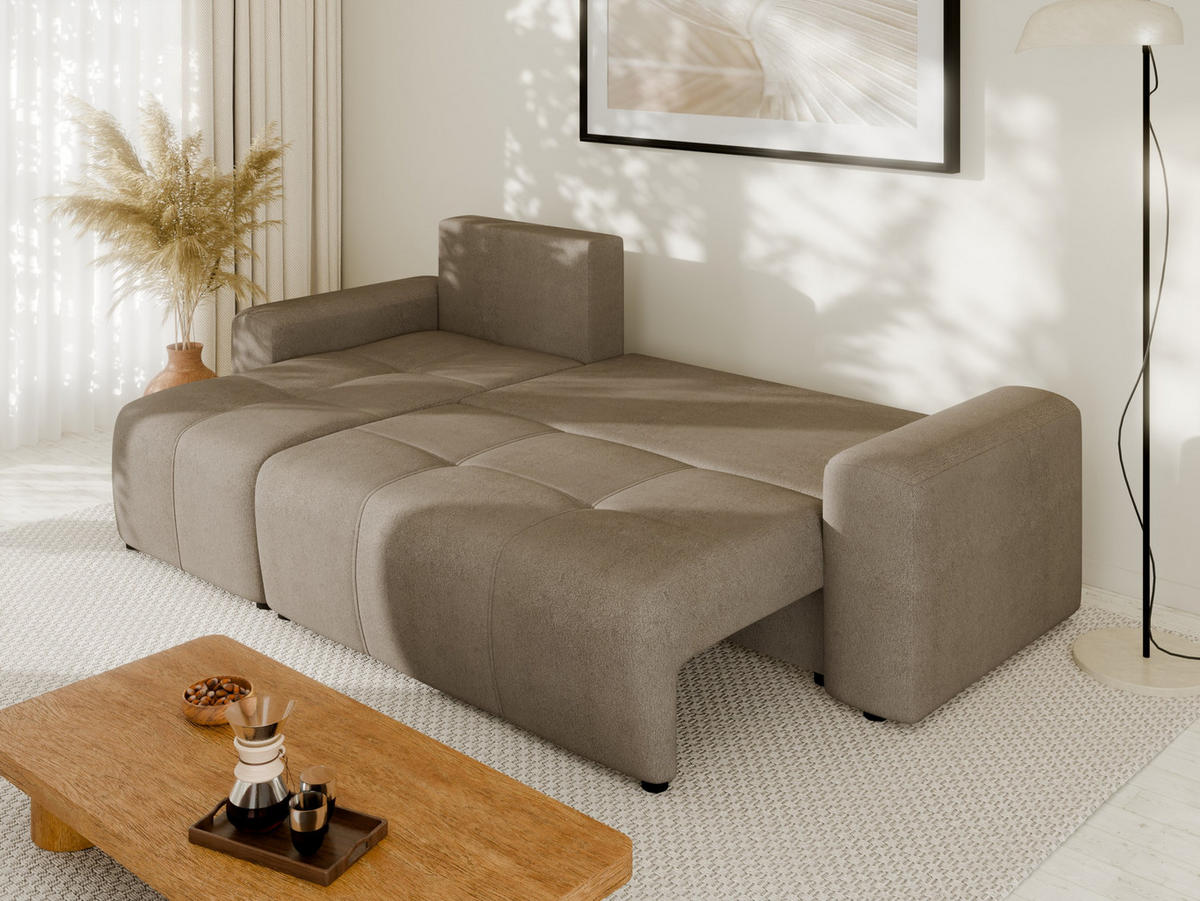 ECKSOFA Nolani mit Schlaffunktion & Bettkasten – Modern & Bequem - Cappuccino, Kunststoff (248/145cm) - Panda Möbel