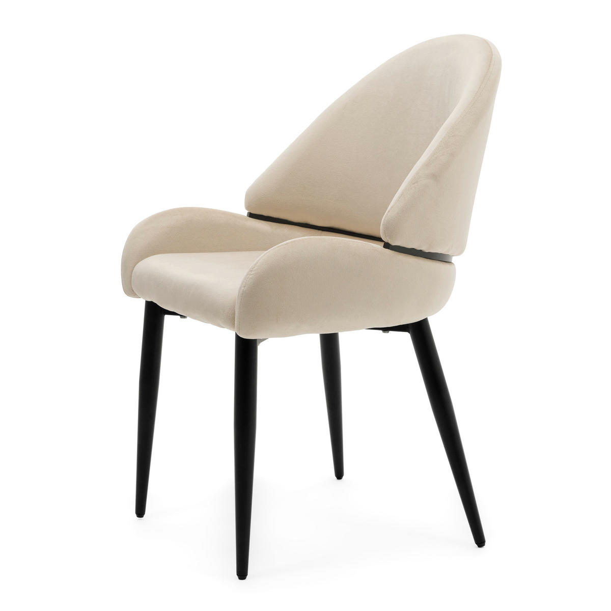 STUHL BERGAMO gepolsterter mit Steppung - beige - Samt Velour - Beige/Schwarz, Textil/Metall (56/91/61cm) - NEW HOME