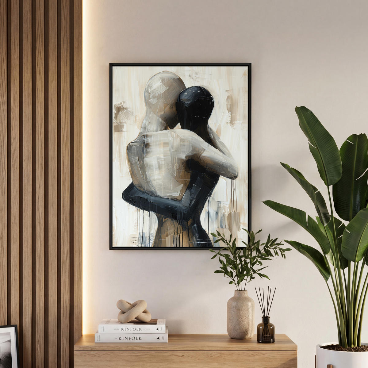 LEINWAND Bilder mit Rahmen - Abstrakt - Liebe - Schwarz und weiß - Modern - 60x80 - Schwarz, Textil (60/80cm) - MuchoWow