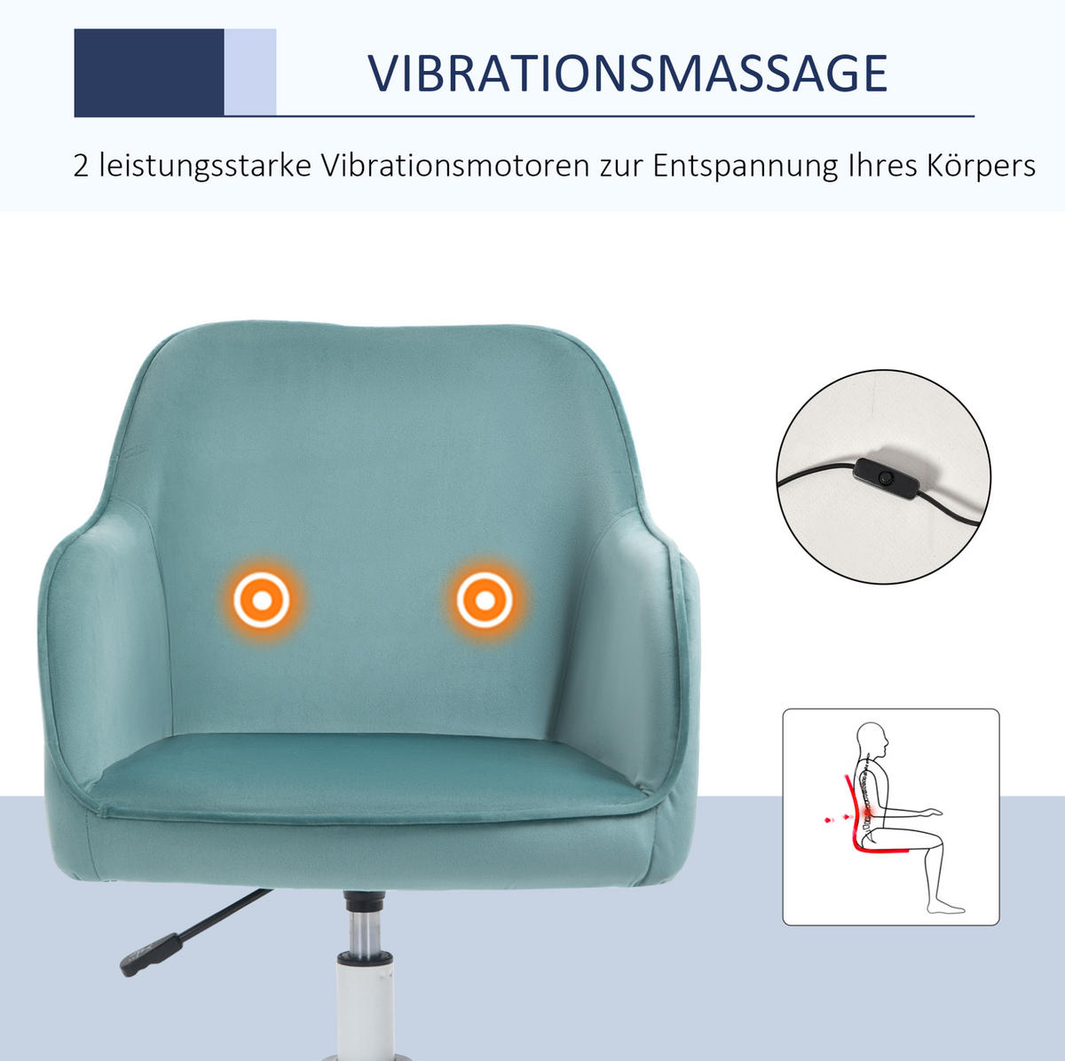 BÜROSTUHL in Grün 70x57x86 cm mit Vibrationsmassage, Lendenkissen und Höhenverstellung - Grün, Kunststoff (57/86/70cm) - IVMEU