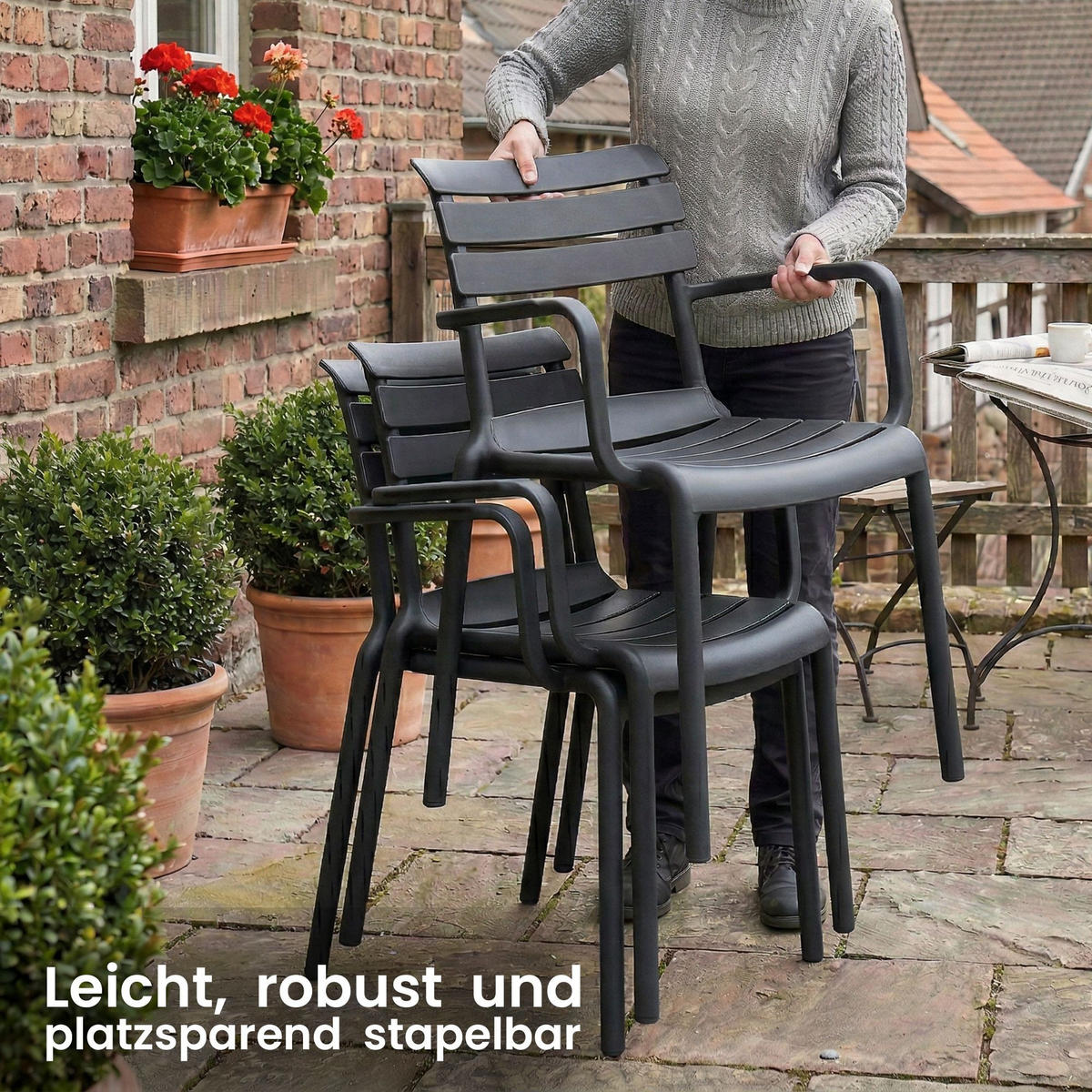 GARTENSTUHL Kunststoff Schwarz - Schwarz, Kunststoff (57/82/57cm) - CLP