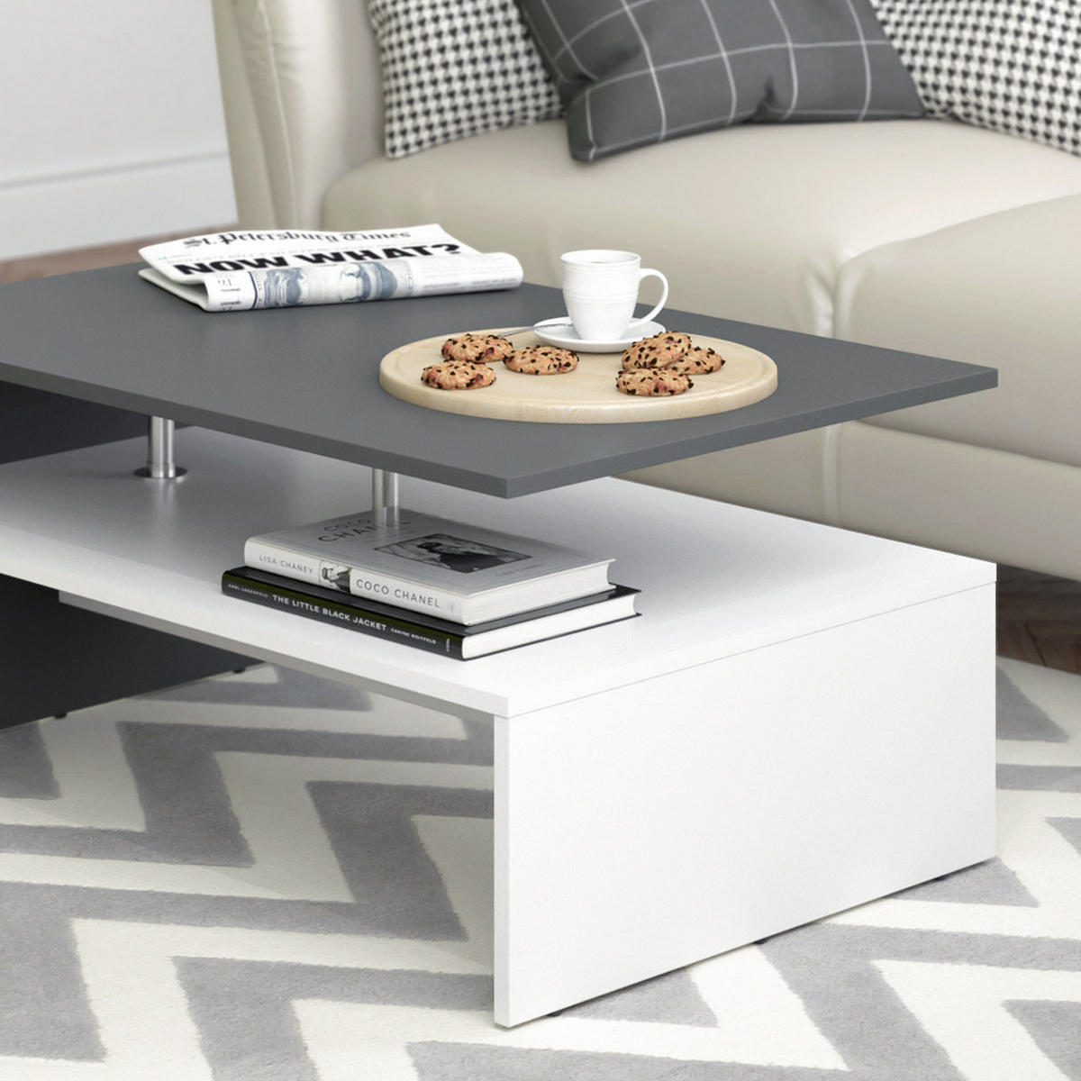 COUCHTISCH Amato Weiß/Anthrazit 90 x 60 cm - Anthrazit/Weiß, Holzwerkstoff (60/90/42cm) - Vicco