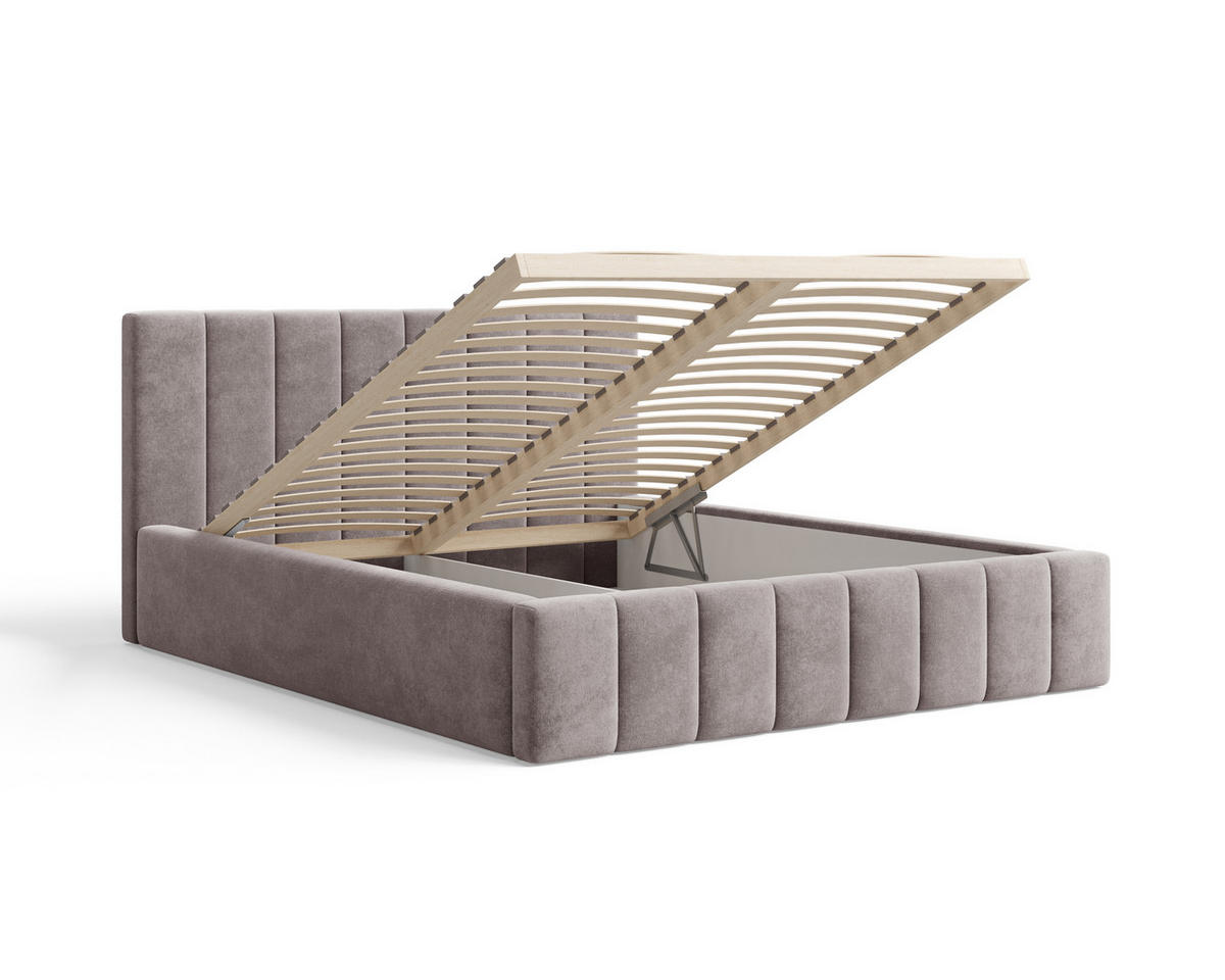 POLSTERBETT 01 180 x 200 cm – Flow – Bett mit Federmechanismus und Stauraum - Taupe, Holz (180/200cm) - ROYAL24_MARKT