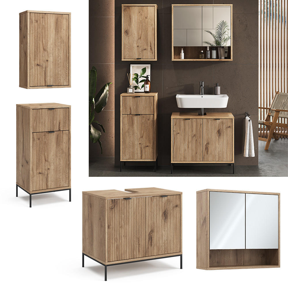 BADMÖBEL-SET Eliza Viking Oak 4 Teile - Eiche Wotan, Holzwerkstoff (70/63/45cm) - Vicco