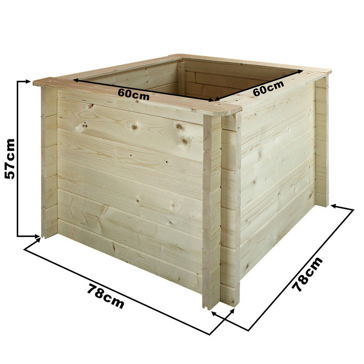 HOCHBEET HOLZ - 78x78xH57 cm - M621 - Beige, Holz (78/57/78cm) - Timbela