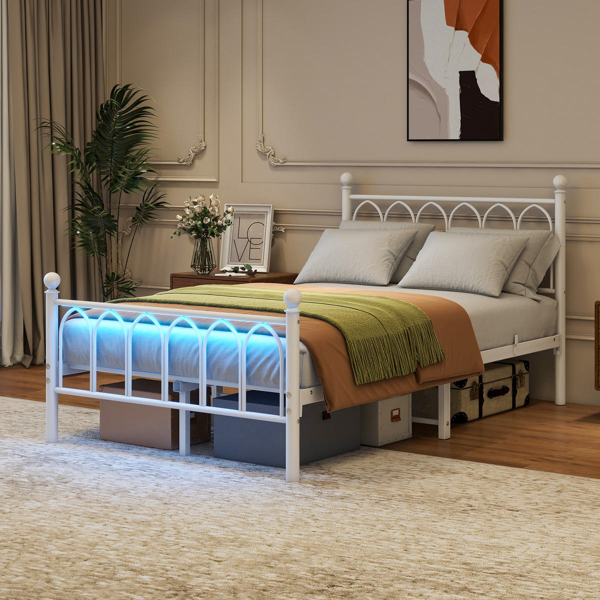 METALLBETT 120x200 cm LED USB Vintage weiß - Weiß, Holzwerkstoff (120/200cm) - LEBENLANG