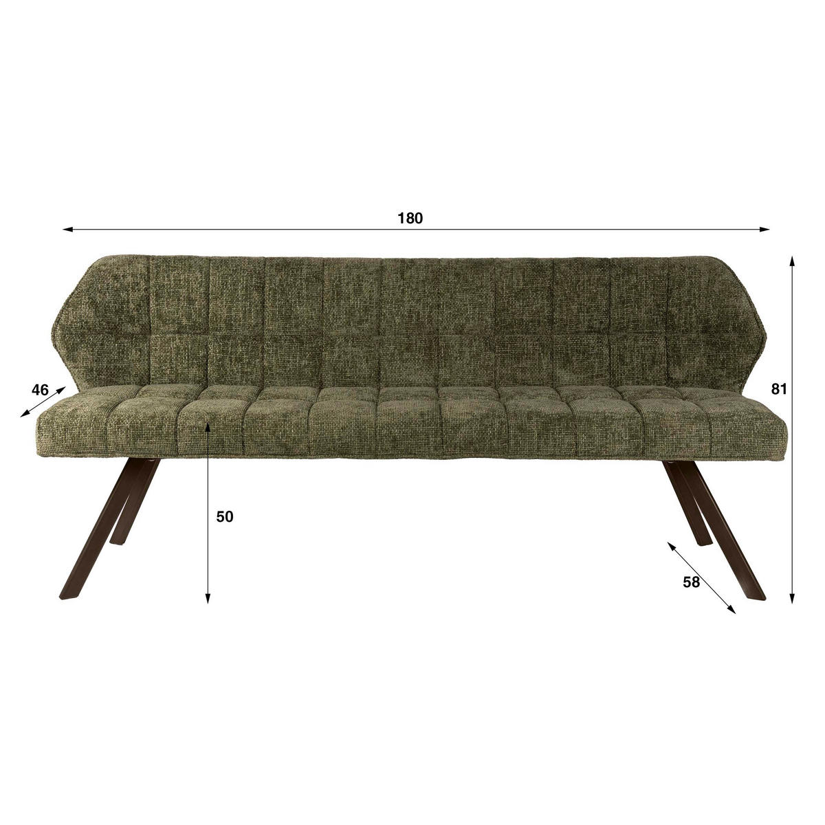 EETKAMERBANKEN Raster 72HB 58/180/81 cm - Waldgrün, Textil (180/81/58cm) - Hoyz Collection