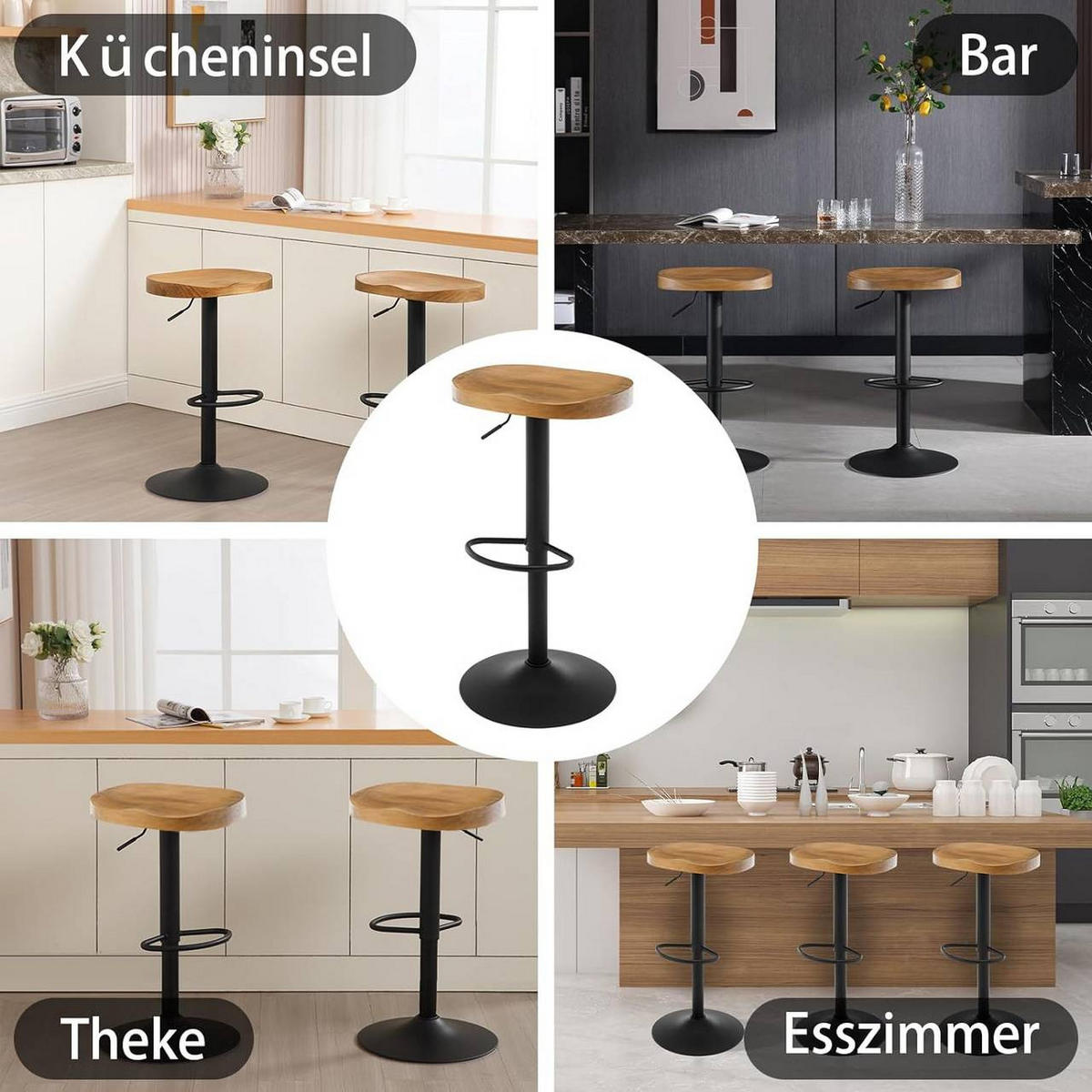 BARHOCKER mit Sattelsitz, aus Massivholz, Dunkle Holzoptik - Buchefarben/Schwarz, Holz/Metall (41.5/60/31.5cm) - Woltu