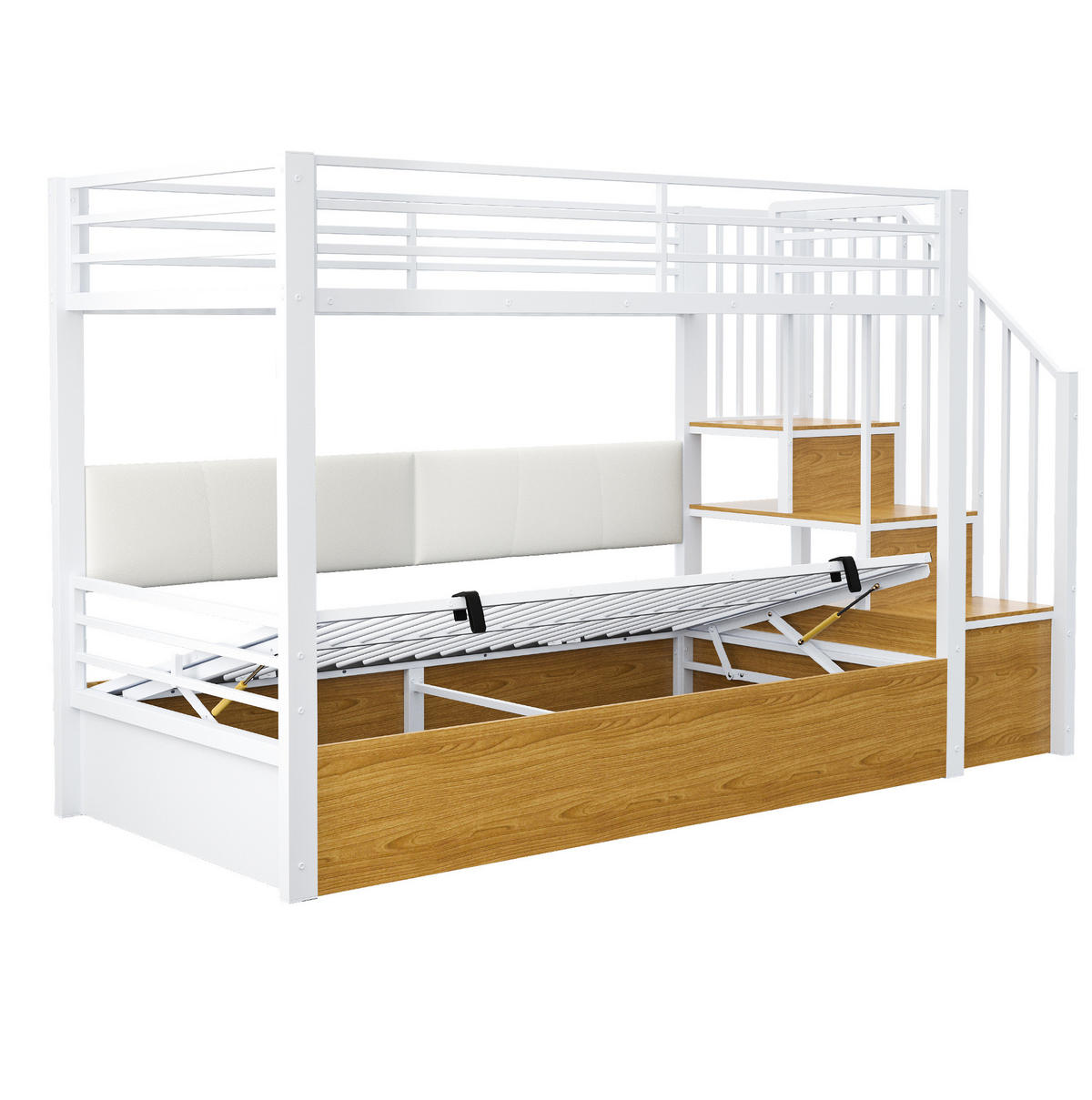 HOCHBETT 90/200 cm aus Metall und MDF mit Stauraumtreppe Weiß - Weiß, Holzwerkstoff (90/200cm) - Modenvie