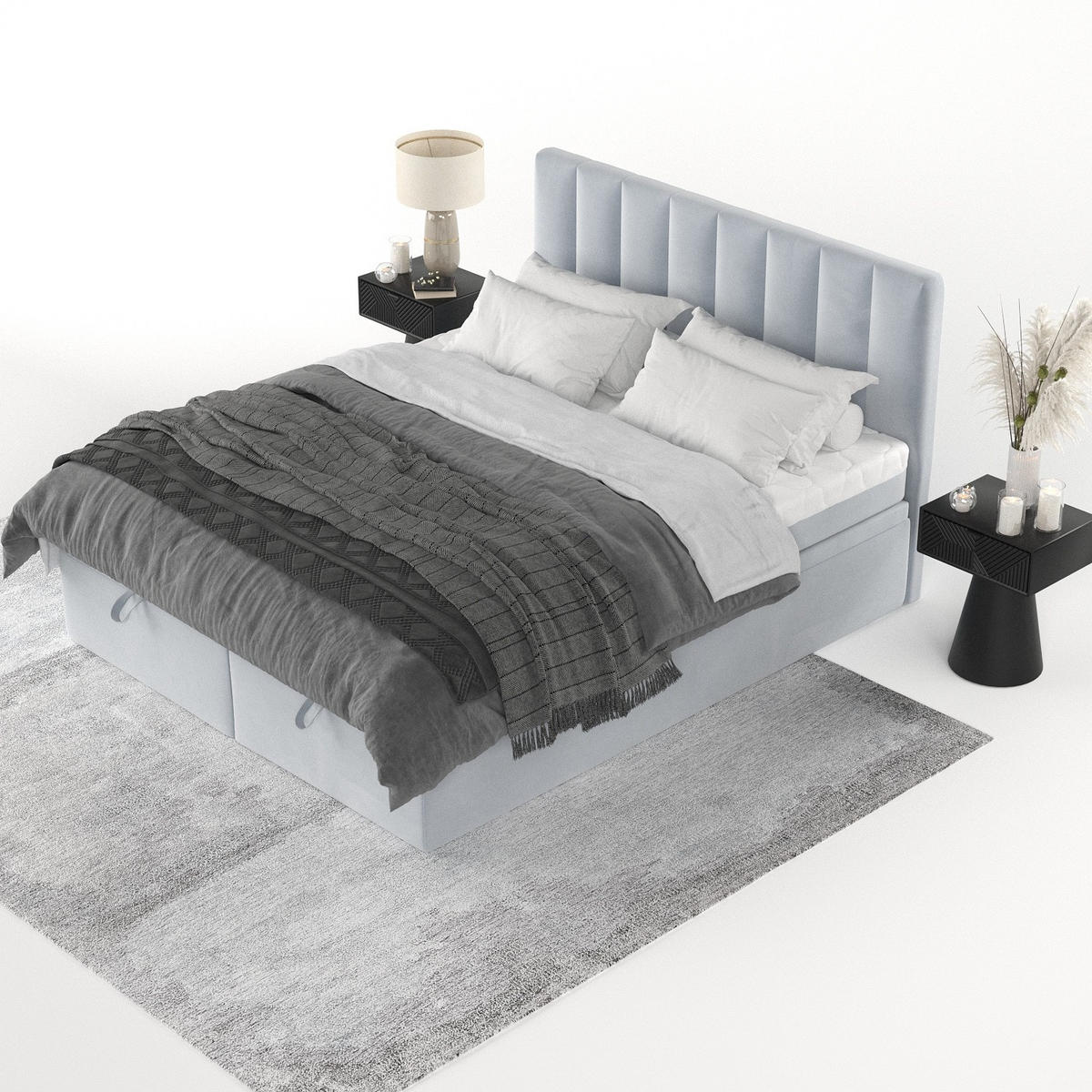 BOXBETT Lume 180/200 cm Hellgrau im Paros Stoff - Hellgrau/Schwarz, Holz/Holzwerkstoff (180/200cm) - AltaBeds