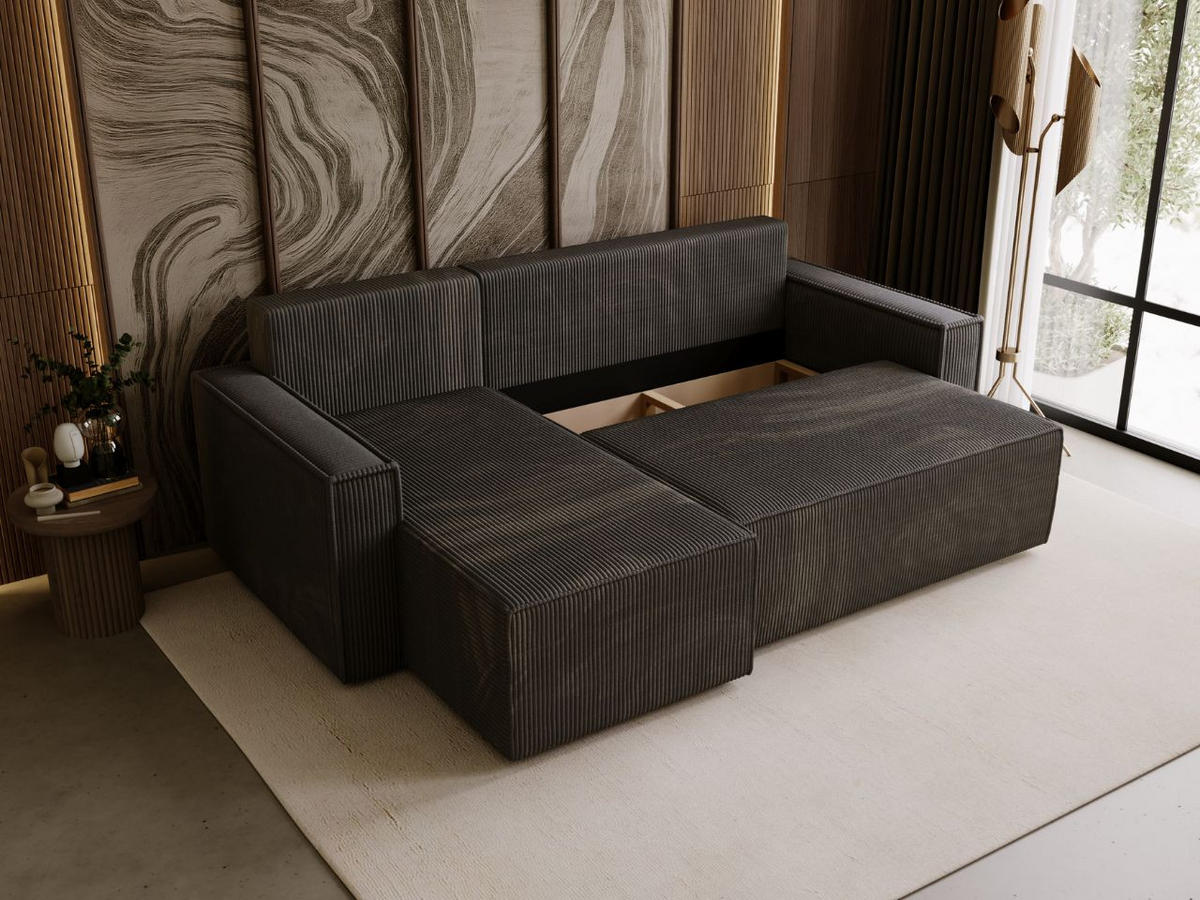 ECKSOFA Prato L Dunkelgrau - Dunkelgrau/Schwarz, Holz/Textil (253/145cm) - Graingold