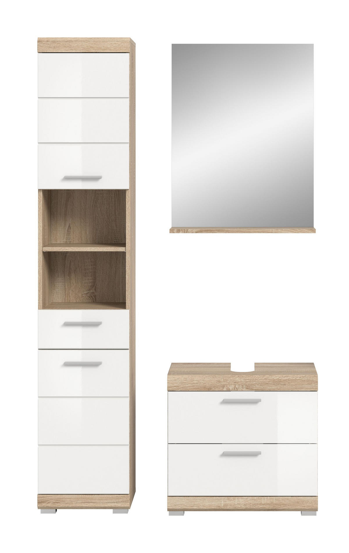 BADKOMBINATION 3tlg. Lambada Bad in Sonoma Eiche hell und weiß hochglanz B/H/T: 112x191x34 cm - Sonoma Eiche, Holz (112/191/37cm)