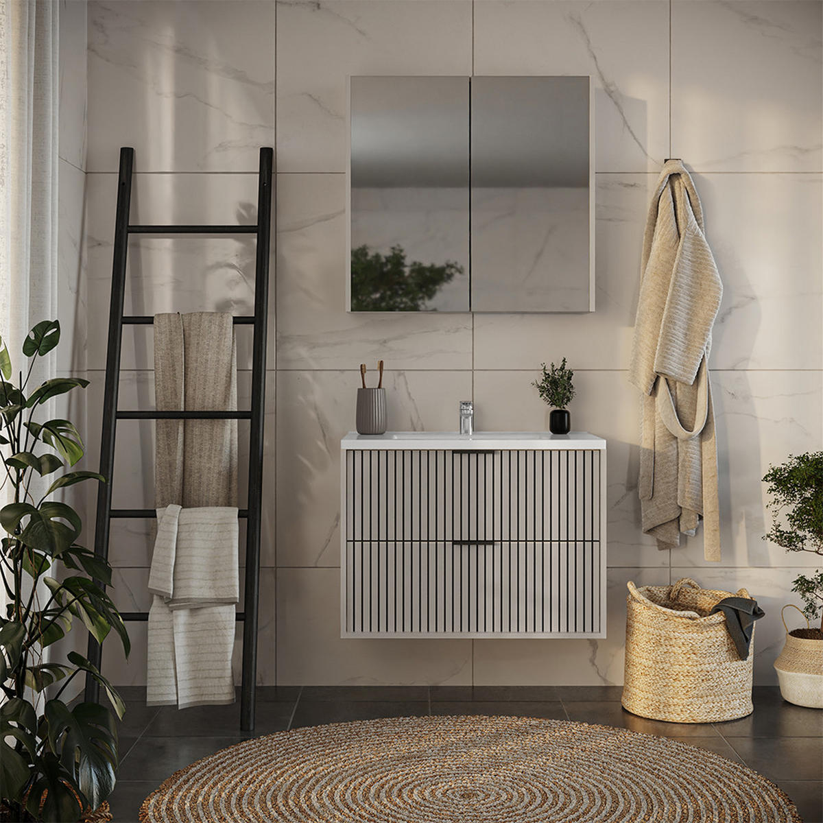 BADMÖBEL-SET Ruford Cashmere 3 Teile - Kaschmir, Holzwerkstoff (80/57/45cm) - Vicco