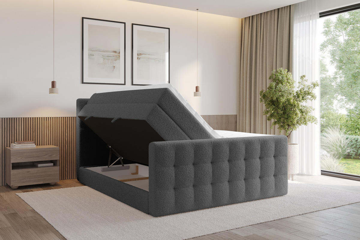 BOXSPRINGOVÁ POSTEL s matrací H3/H4 - IGAN-Z KING - 120x200 cm Šedá - barva břidlice, kompozitní dřevo (123/200cm) - ALTDECOR