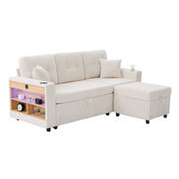 SCHLAFSOFA aus Cord 196x82-144x85 cm Beige mit Stauraum, USB-C, LED-Beleuchtung, Getränkehaltern und Ausziehfunktion - Beige, Textil (82/85/196cm) - Modfu