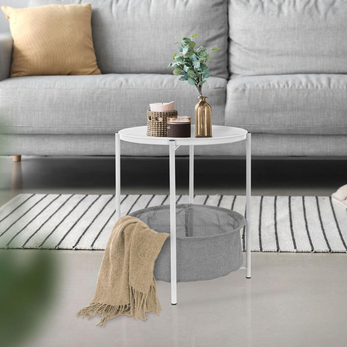 BEISTELLTISCH rund Weiß Ø 46/51 cm - Weiß, Metall (46/46/51cm) - ML-DESIGN