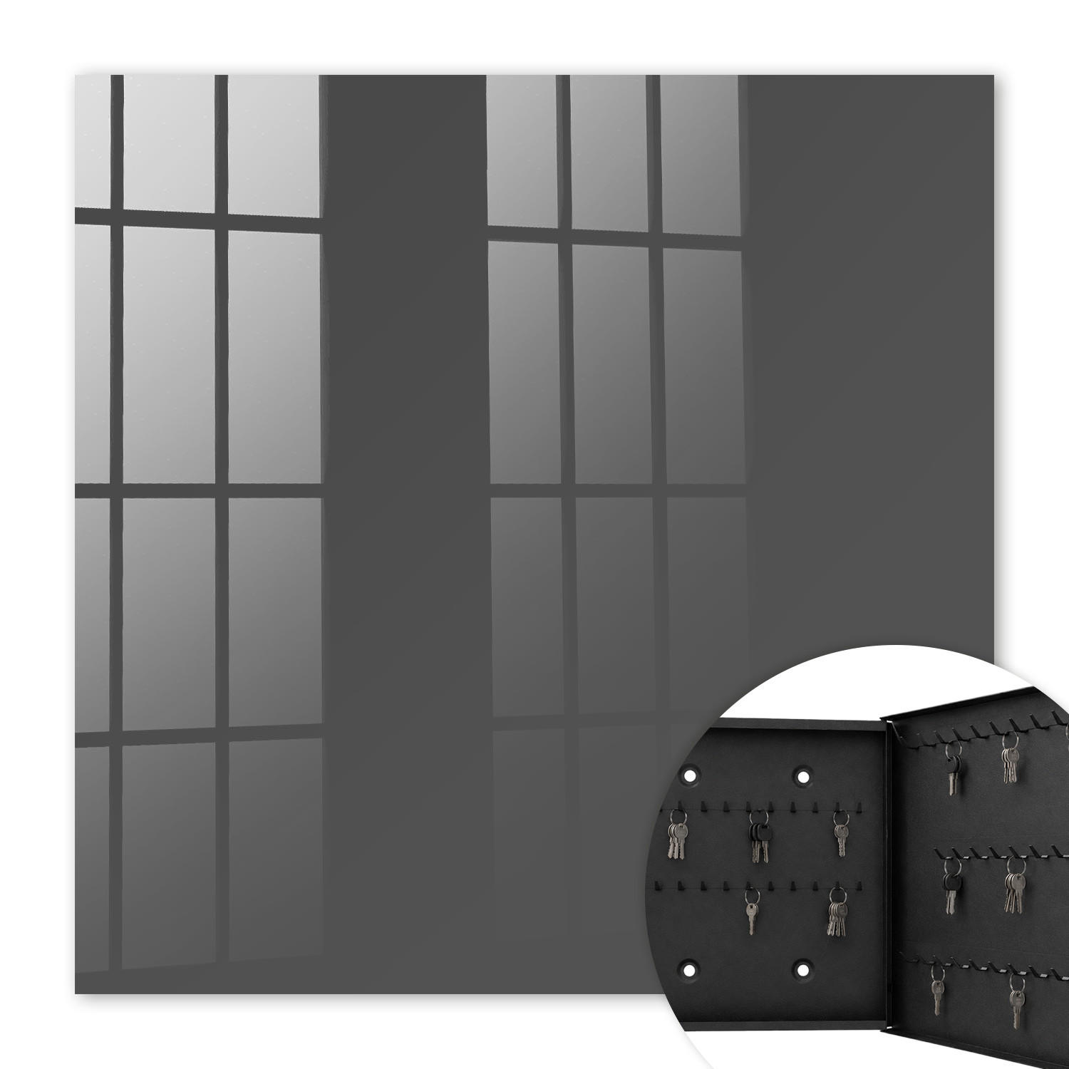 SCHLÜSSELBOX Schwarz 30x30 cm- Türöffnung nach rechts - Dunkelgrau - Grau, Metall (30/30/5cm) - TULUP