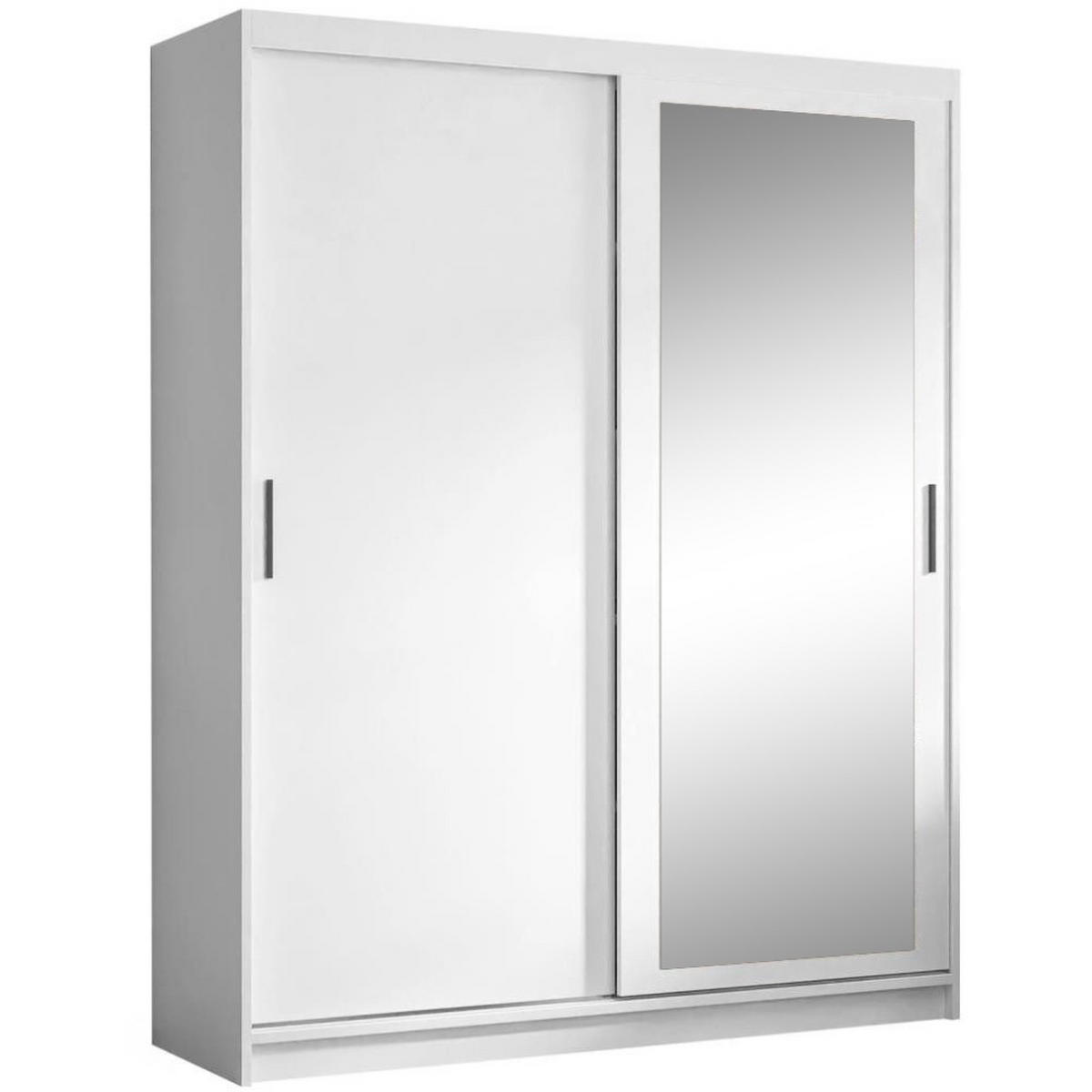 SCHWEBETÜRENSCHRANK Hela 160/205/60 2-türig weiß mit Spiegel - Weiß, Holzwerkstoff (160/205/60cm) - Beautysofa