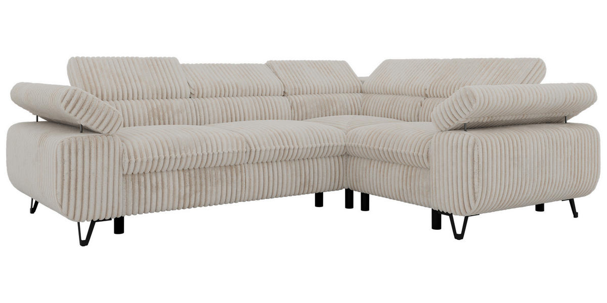 ECKSOFA ORSO L Beige Cord - Rechts Seite - Beige/Creme, Textil/Metall (268/197cm) - MKS