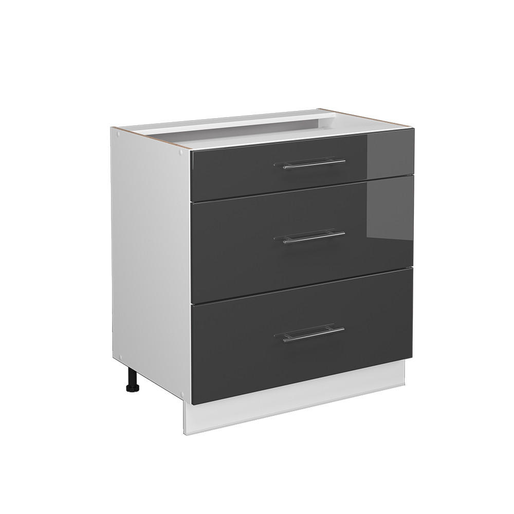 KÜCHENUNTERSCHRANK Fame-Line Anthrazit Hochglanz 80 cm mit 3 Schubladen ohne AP - Anthrazit/Weiß, Holzwerkstoff (80/82/51.6cm) - Vicco