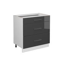 KÜCHENUNTERSCHRANK Fame-Line Anthrazit Hochglanz 80 cm mit 3 Schubladen ohne AP - Anthrazit/Weiß, Holzwerkstoff (80/82/51.6cm) - Vicco