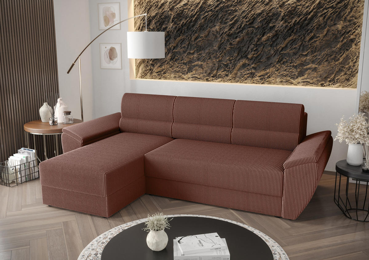 ECKSOFA L REBI L2 Poso 29 Links mit Schlaffunktion, Koralle, L-Form - Bordeaux, Textil (251/140cm)