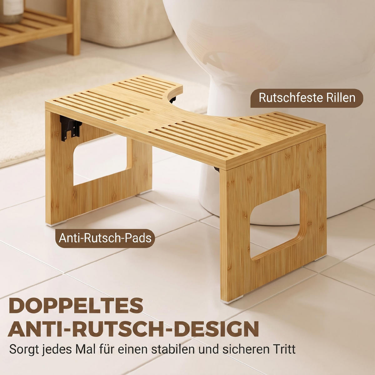 TOILETTENHOCKER Bambus Eiche - Eichefarben, Holz (25/20/42.5cm) - HOMCOM