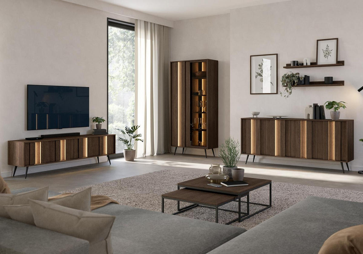 SIDEBOARD FARO, mit LED, Breites Kommode - Eichefarben, Holzwerkstoff (183/83/40cm) - Bettso