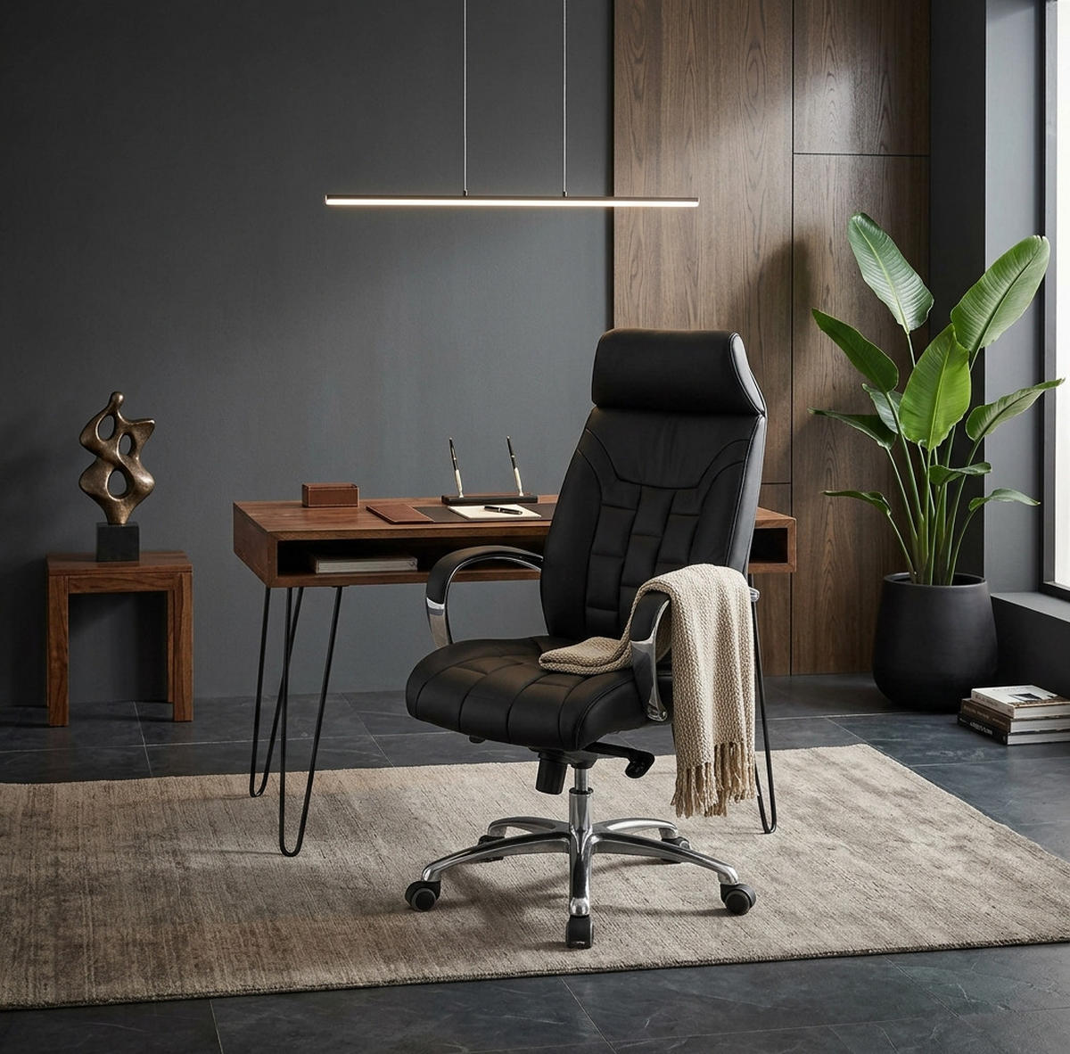 CHEFSESSEL Echtleder mit Multiblockmechanik und Lendenstütze Belastbar bis 120 kg - Silberfarben/Schwarz, Leder (66/128/62cm) - KADIMA DESIGN