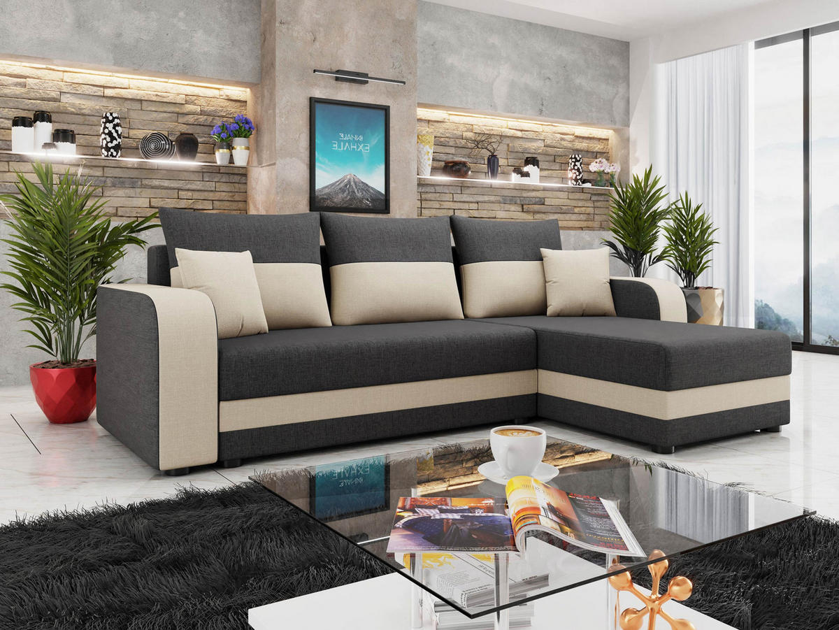 ECKSOFA Hewlet Bis - Creme/Schwarz, Holz/Kunststoff (237/139cm) - MIRJAN24